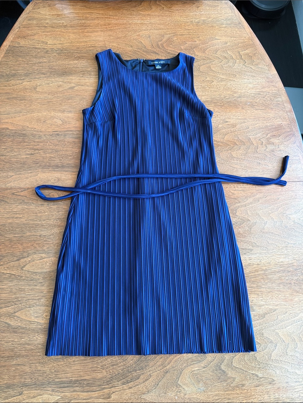 Cynthia Steffe Pleated Sleeveless Midi Dress in Navy Blue